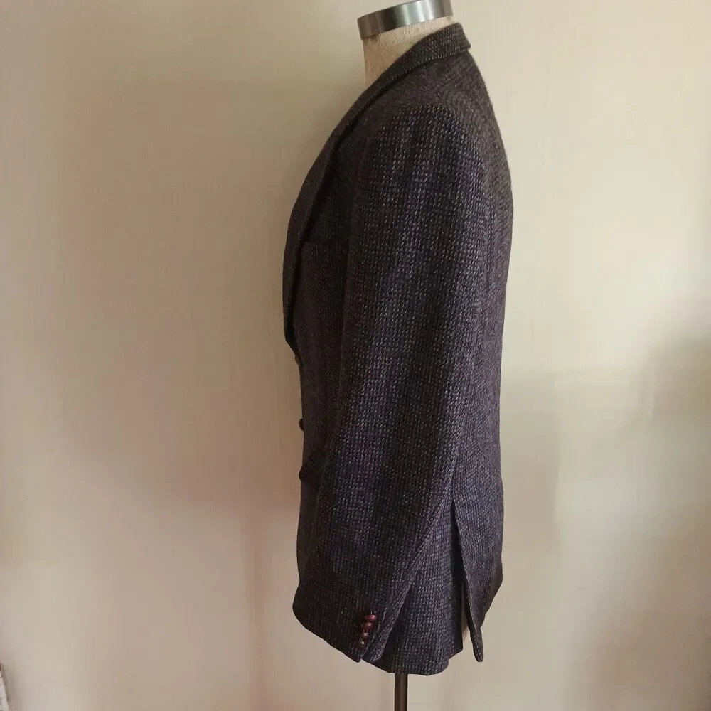 Vintage Suit Jacket Mens 42L Brown Check Tweed Wool 2 Button Blazer Academia USA